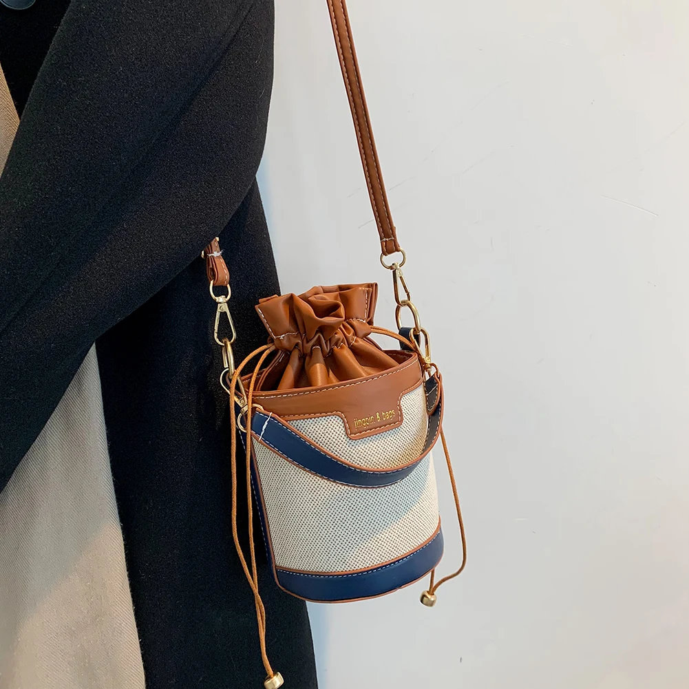 

Women Shoulder Bags Cylinder PU Leather Bucket Crossbody Bag Casual Drawstring Handbags Purse for Travel Shopping