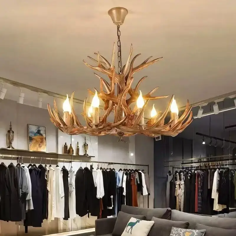 Retro Resin Antler Pendant chandelier Living room Restaurant Bar  4/6/9 Arms Brown White E14 Deer Horn lights house decoration