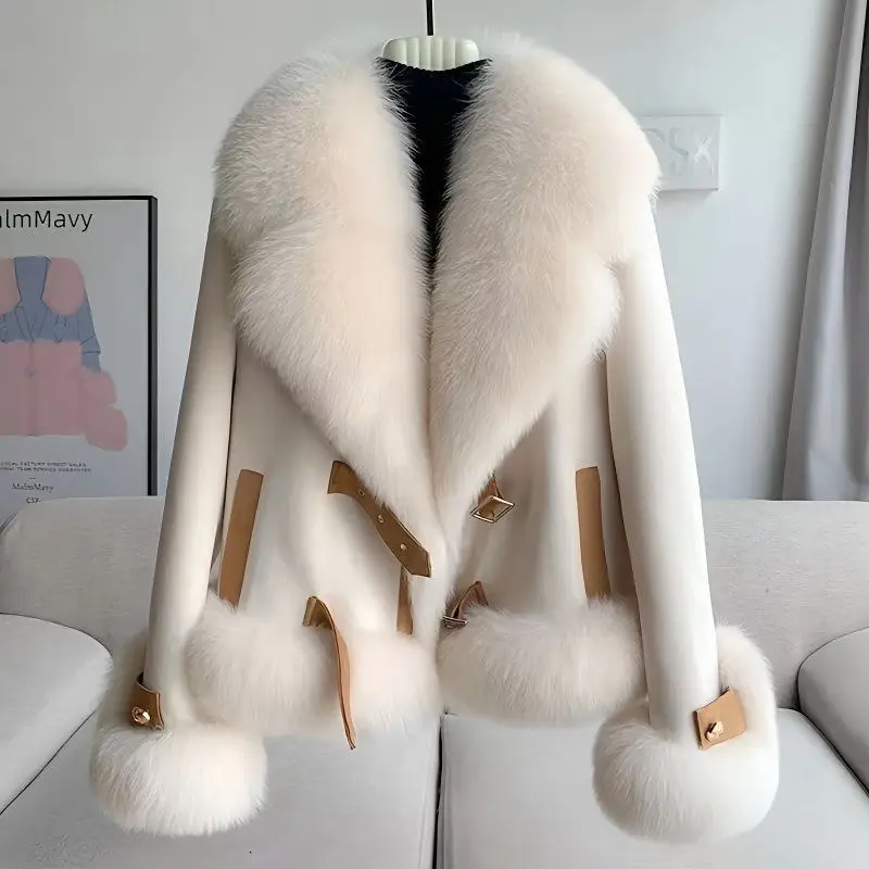 Immagine 7: Scintillante Piccolo Vento Profumato Cappotto di Pelliccia Delle Donne 2023 Autunno/Inverno Nuova Combinazione Ruvido Tweed Imitazione Pelliccia di Volpe Top cardigan Caldo