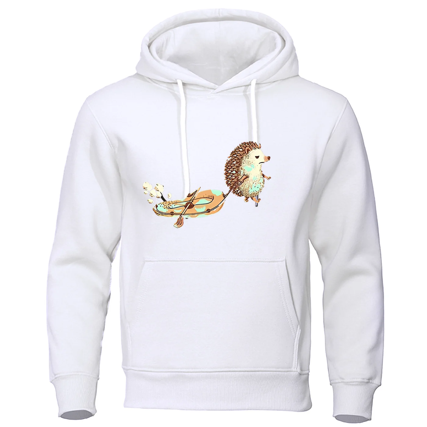 Cartoon Play Hedgehog Print Autumn/Winter Fashion Urban Casual Edition Loose Sweater Comfortable and Versatile Men's Hooded Swea