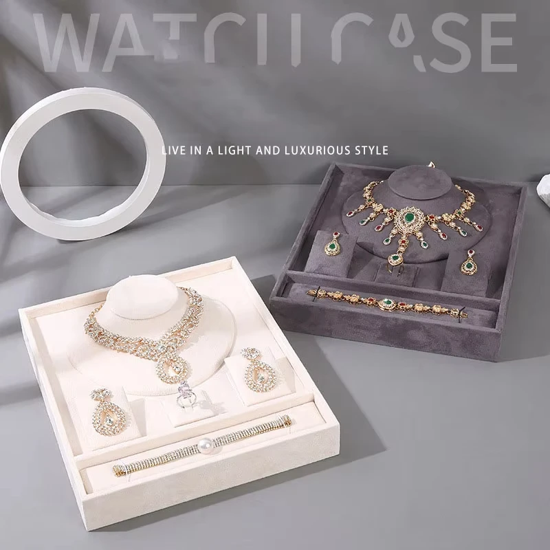 Jewelry Display Tray Showcase Organizer for Necklace Bracelet Ring Earrings Velvet Display Stand for Store Counter Home Use
