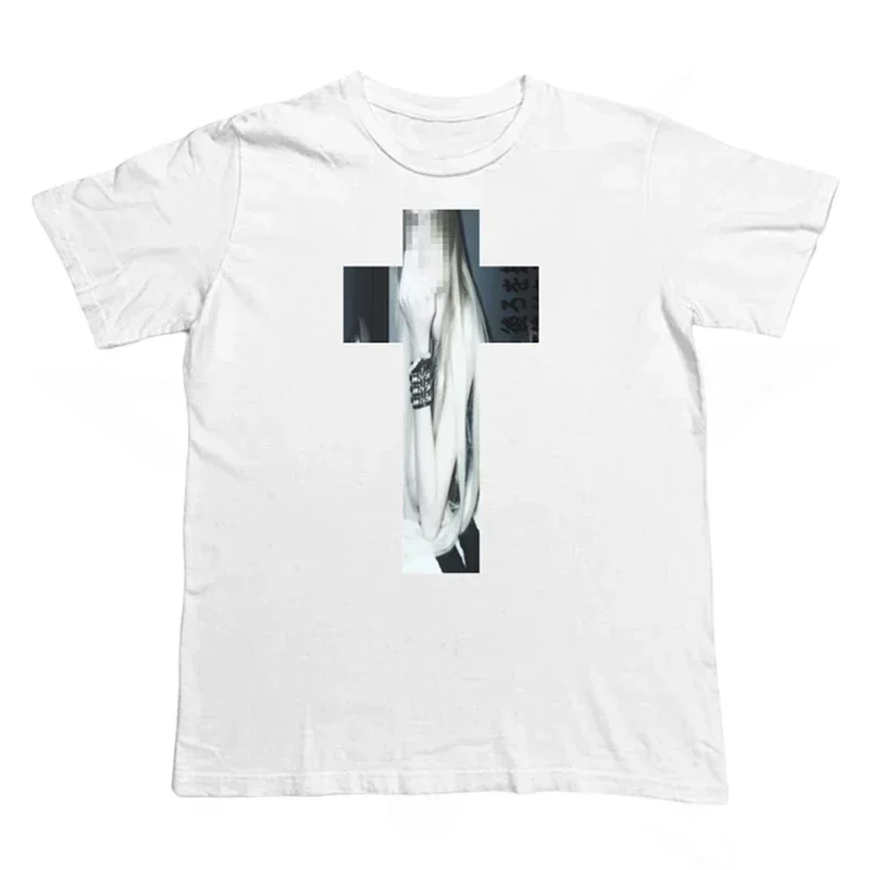 여름 미국 복고풍 Ins 크로스 힙합 그래픽 프린트 티셔츠 패션 스트리트 의류 펑크 고딕 Y2K 반팔 탑