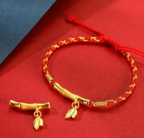 

24k pure gold bamboo charms DIY hand strings 999 real dold charms bracelet