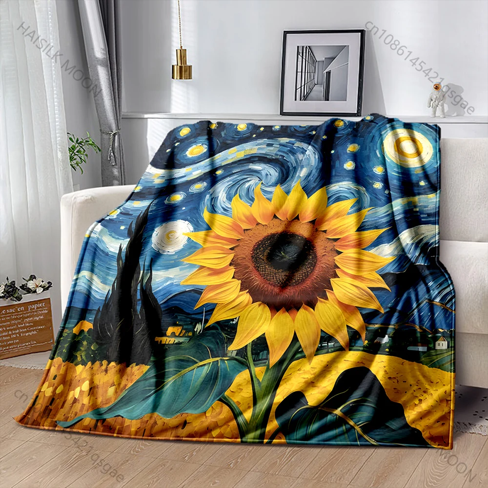 

Одеяло с рисунком звездного подсолнуха, фланелевой материал, мягкий и теплый для всех сезонов, дома, кемпинга, пикников, автофургона, роскошные подарки