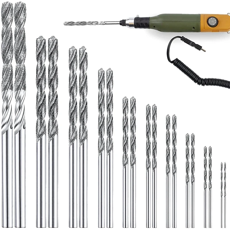 20 Pcs Diamond Drill Bits Set Twist Diamond Tip Drill Bit Heavy Duty Mini Diamond Drill Bit Set For Glass Tile Jewelry