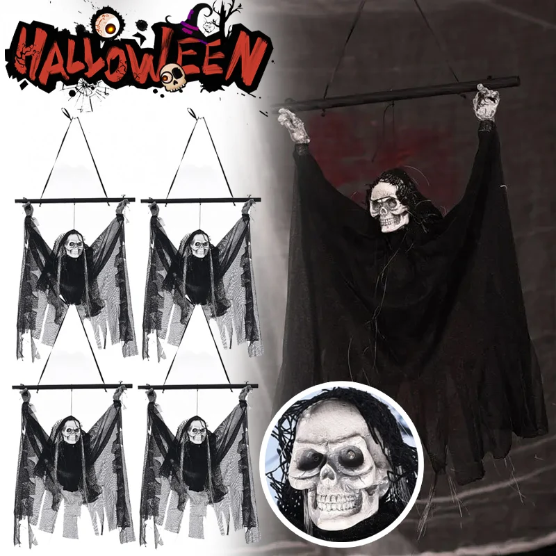 

Interactive LED Skeleton Decor Screaming Jump Scare Halloween Prop Auto Motion-Activated for Haunted Houses Themed Parties