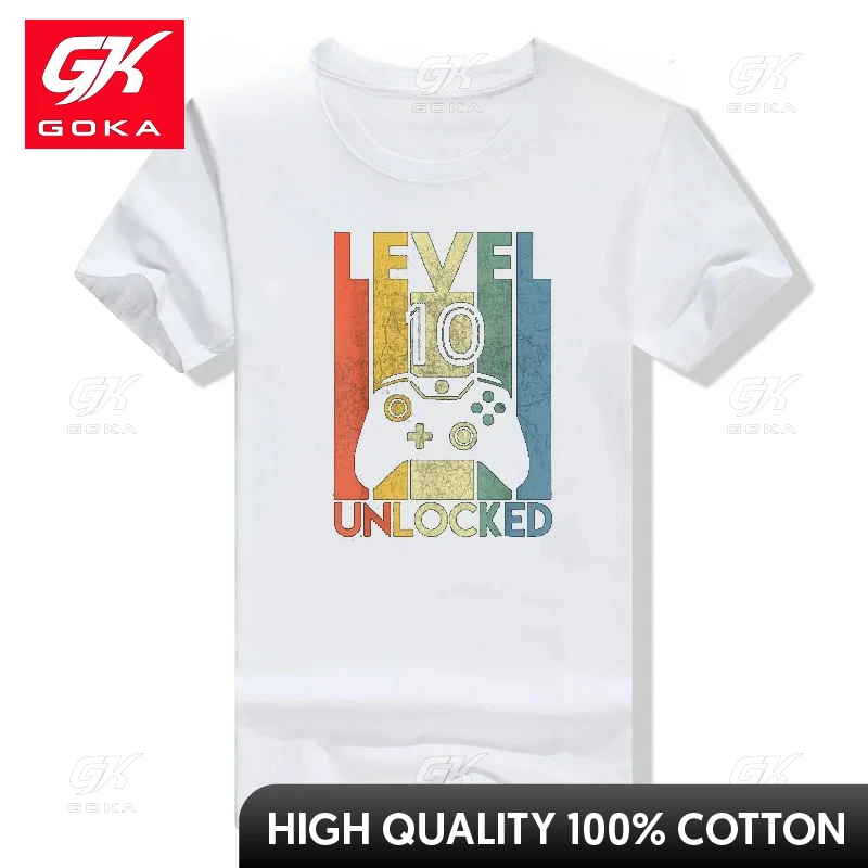 Level 10 Unlocked Shirt Funny Video Gamer 10th Birthday Gift T-Shirt Boys Fashion Awesome Graphic Tee Tops Sons B-day Presents