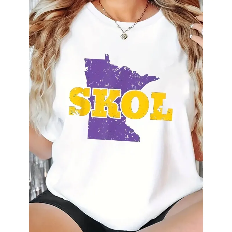 

Design Sense Cartoon Letter Pattern Printed Women's Fashion Trend Women's Short Sleeved Simple Casual Sports Holiday T-shirt