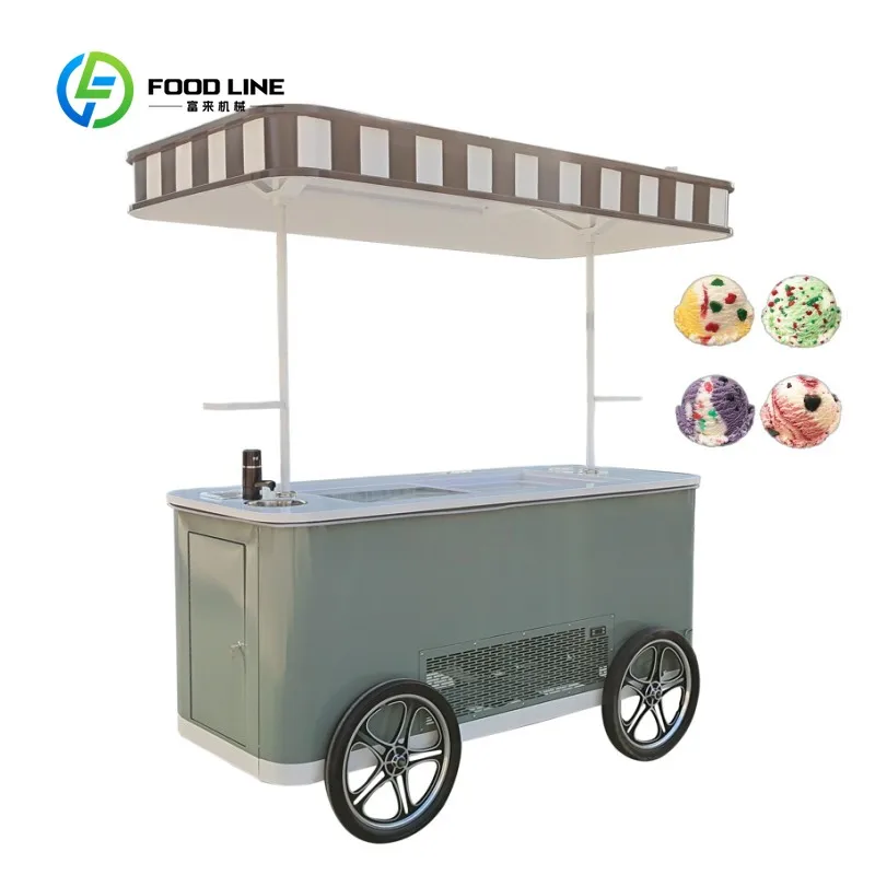 Customized High Quality Hand Pushed Stainless Steel ice cream Cart Portable Commercial Food Vending Cart for Outdoor Events
