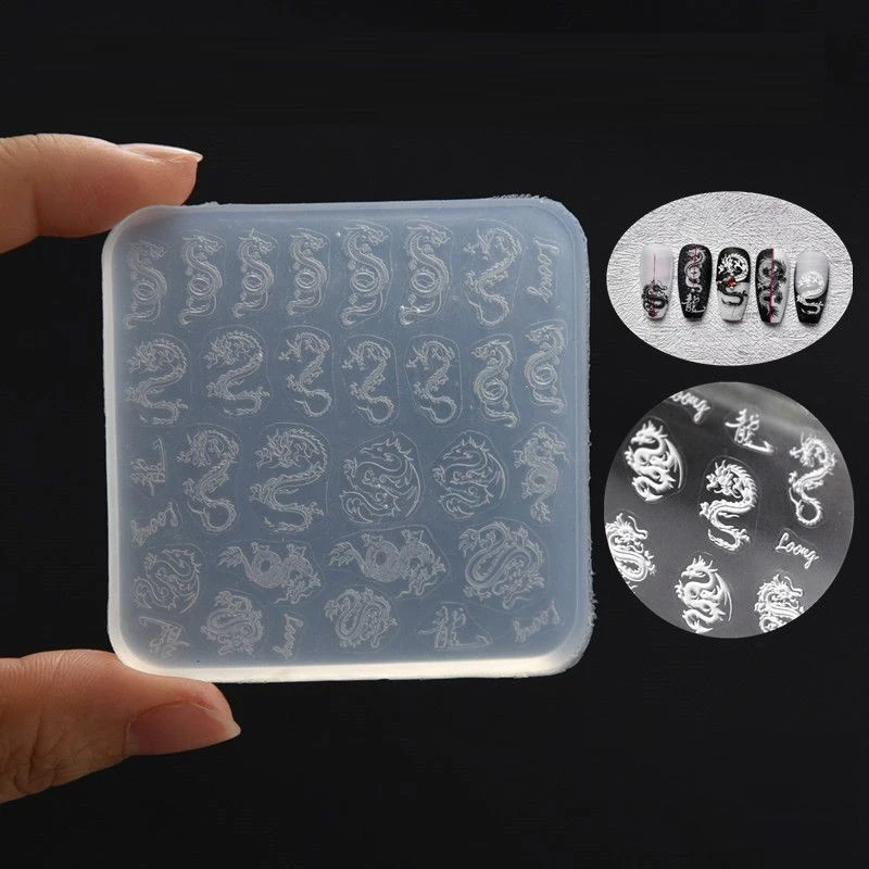 3D Dragon Totem Butterfly Lace Mould Stamping Plate Nails Stencils DIY UV Gel Japanese Manicure Tools Silicone Nail Carving Mold