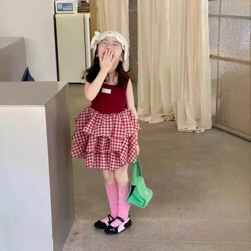 

Girls' Summer Dress, Children's Fashionable Princess Dress2026New Fashionable Baby Girl Sleeveless Plaid Dress