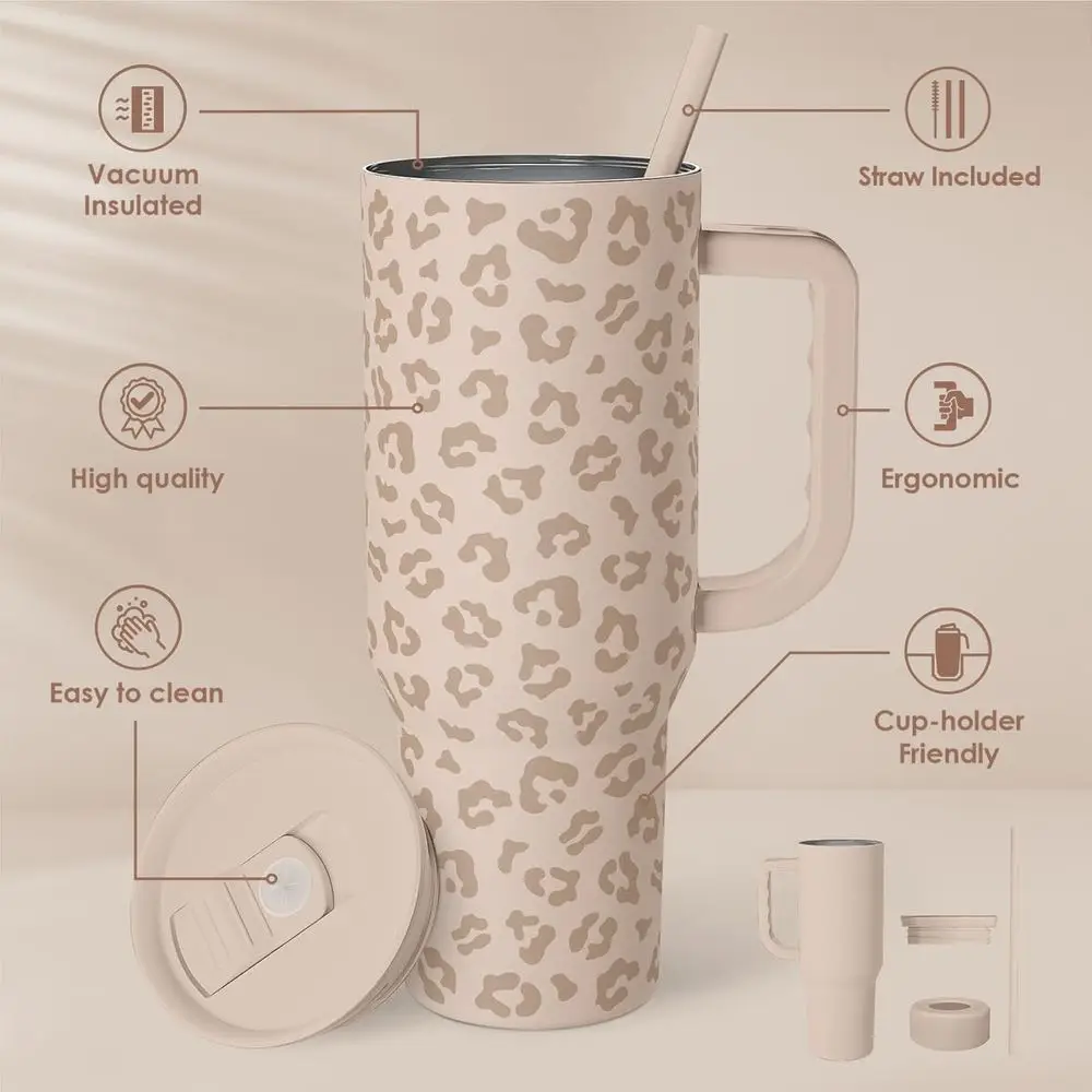 Taza de viaje de leopardo con aislamiento de acero inoxidable, 40 oz, regalo perfecto para mujeres y niñas