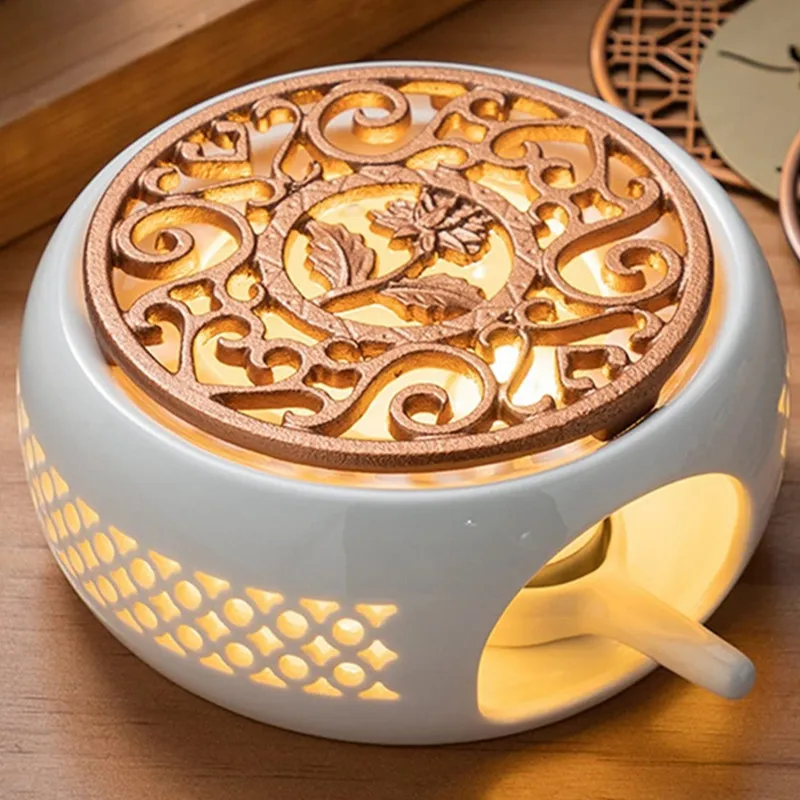 

Heating Base Ceramic Teapot Warmer Tealight Furnace with Candle Tray Heater Trivet Dish Cup Heat Pot for Heating Coffee Milk Tea