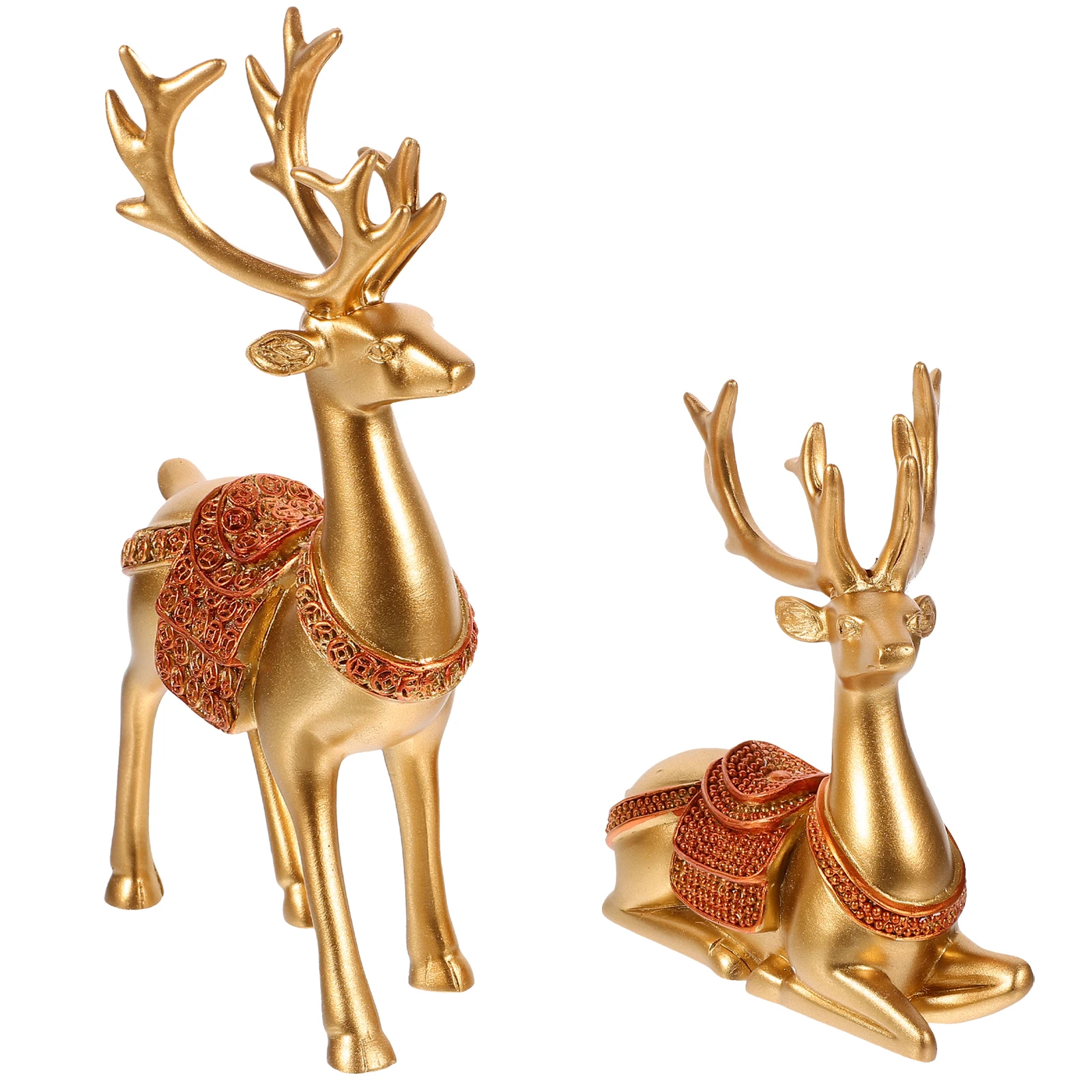 

2pcs Resin Reindeer Decoration Christmas Deer Desktop Home Office Party Decor Small Elk Statue Table Decoration