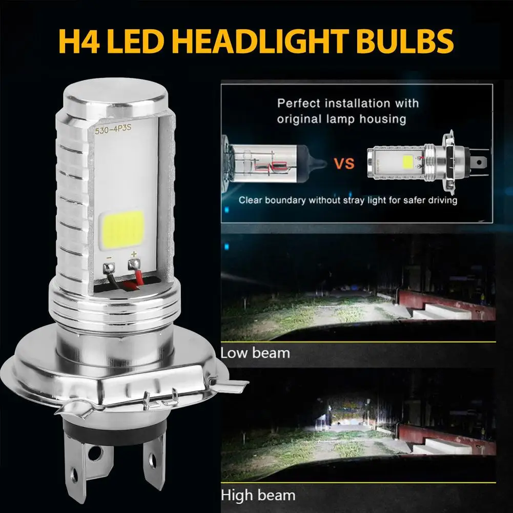 2Pcs H4 LED Bulb Super Bright Headlight Kit 360-degree Full-angle Lighting Headlight Kit High/low Beam Bulb High-Power 6000k