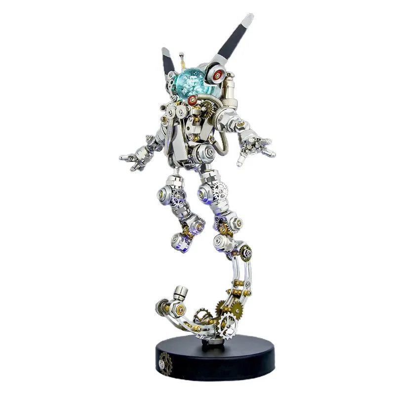 OvO Store 500Pcs Mechanical Aerospace Rabbit 3D Metal DIY Assembly Model Kit with LED Light & Display Stand Sci‑fi Punk
