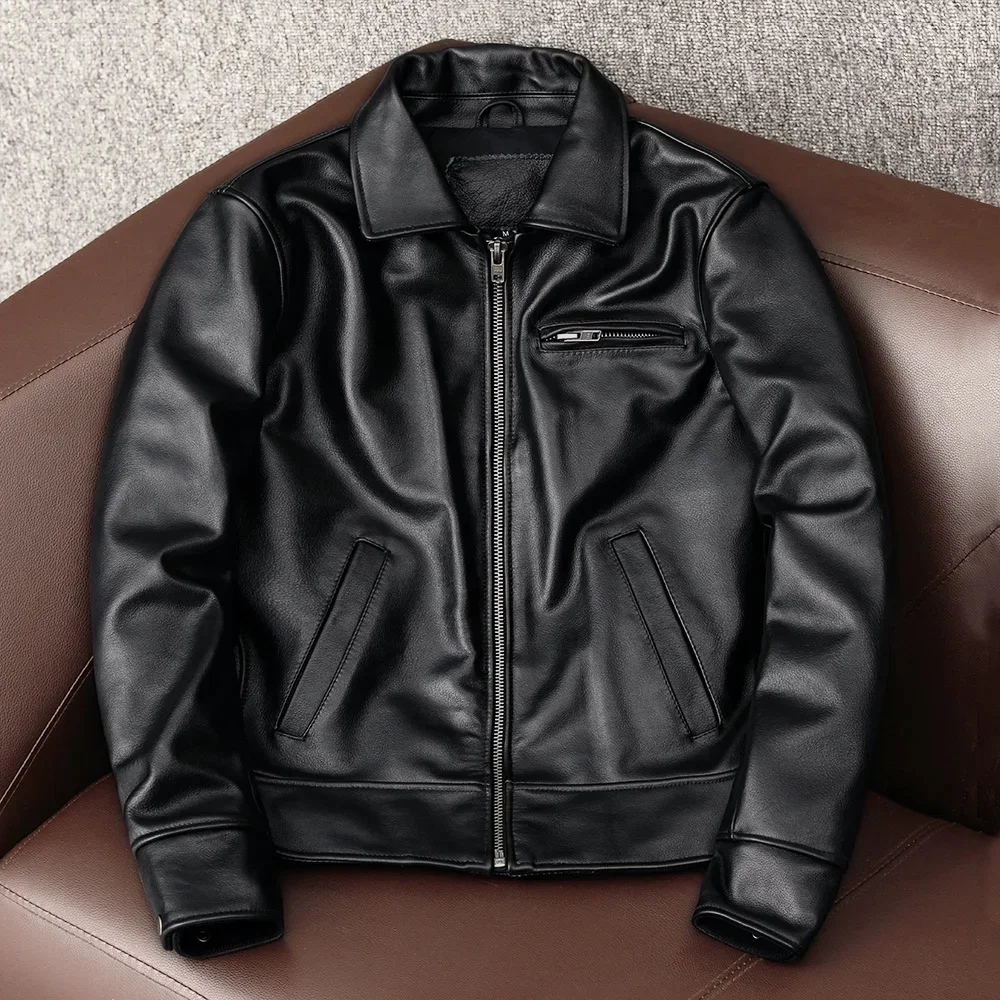 2025 Fashion Genuine Cow Leather Jacket Men Vintage Motorcycle Veste Cuir Homme Wine Red Zipper Moto Biker Slimfit Bomber Coat