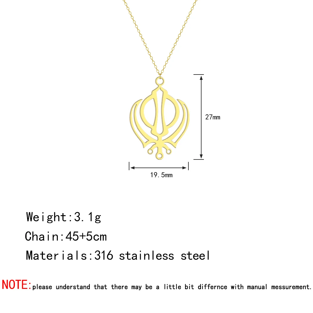 Stainless Steel  Hollow Out  Khanda Gold Plated  Pendant Necklace For Women