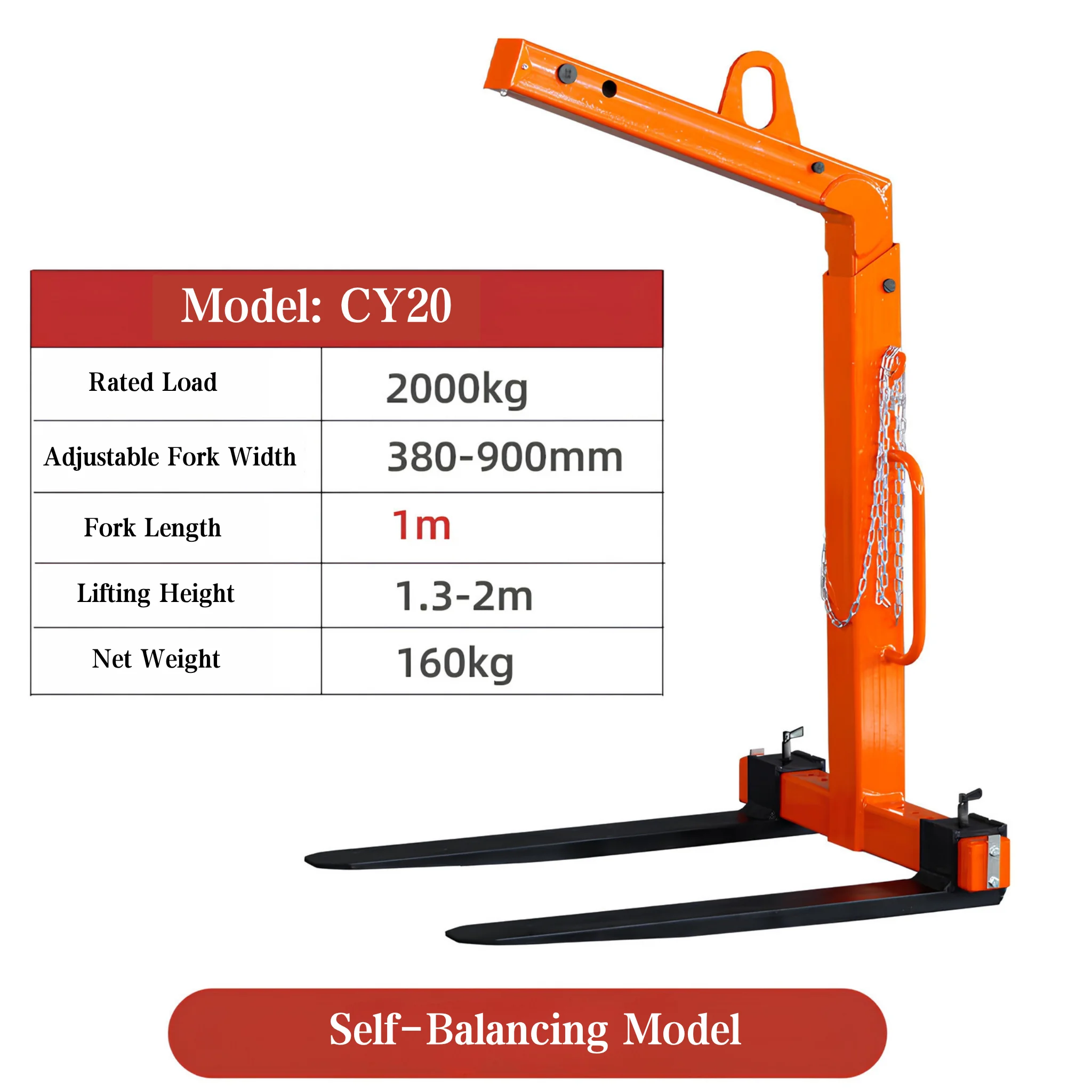 Manual Self-Balancing Pallet Fork Crane 1/2/3/5 Ton, Adjustable Width Pallet Lifting Hoist for Warehouse Material Handling
