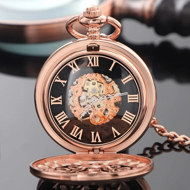 Elegant Vintage Mechanical Hand Winding Pocket Watch Black/White Arabic Numerals Dial Luxury Pendant Clock reloj de bolsillo
