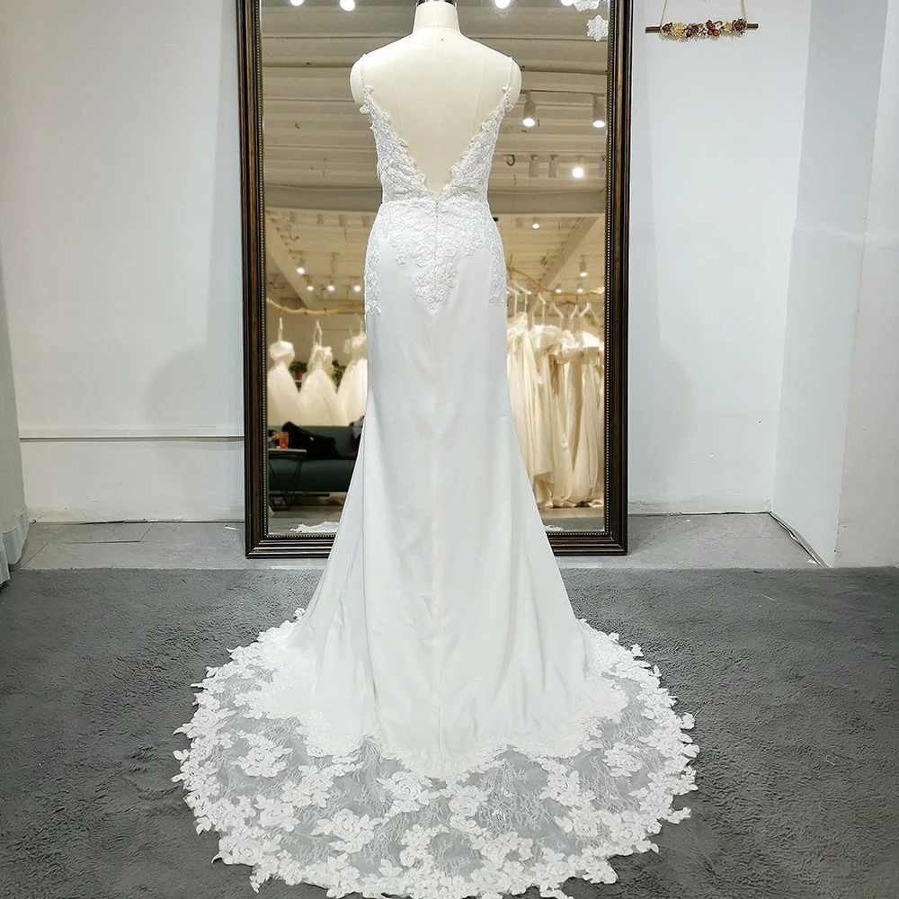 Новейшее свадебное платье трапециевидной формы без рукавов Robe De Mariee Illusion с открытой спиной на заказ, кружево с v-образным вырезом и открытой спиной, великолепные платья de novia