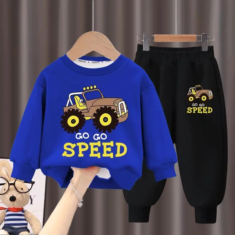 2024 Autumn New Children\'s Clothing Sets Boys and Girls Fashion Sweatpant Set Kids Car Print Hoodies Suits Kids Casual Tracksuit