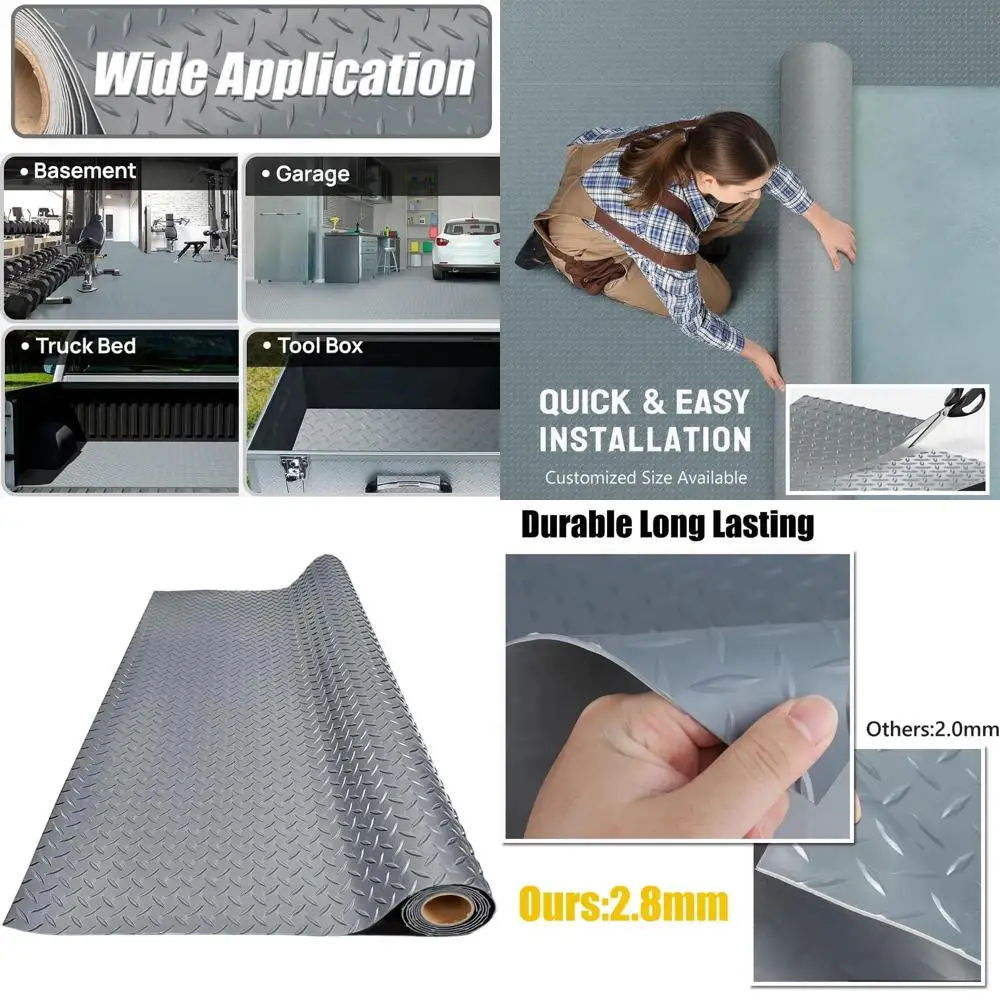 

Thickened PVC Garage Floor Mat, Heavy-Duty Waterproof Non-Slip Protector, 3ft x 28ft, Grey