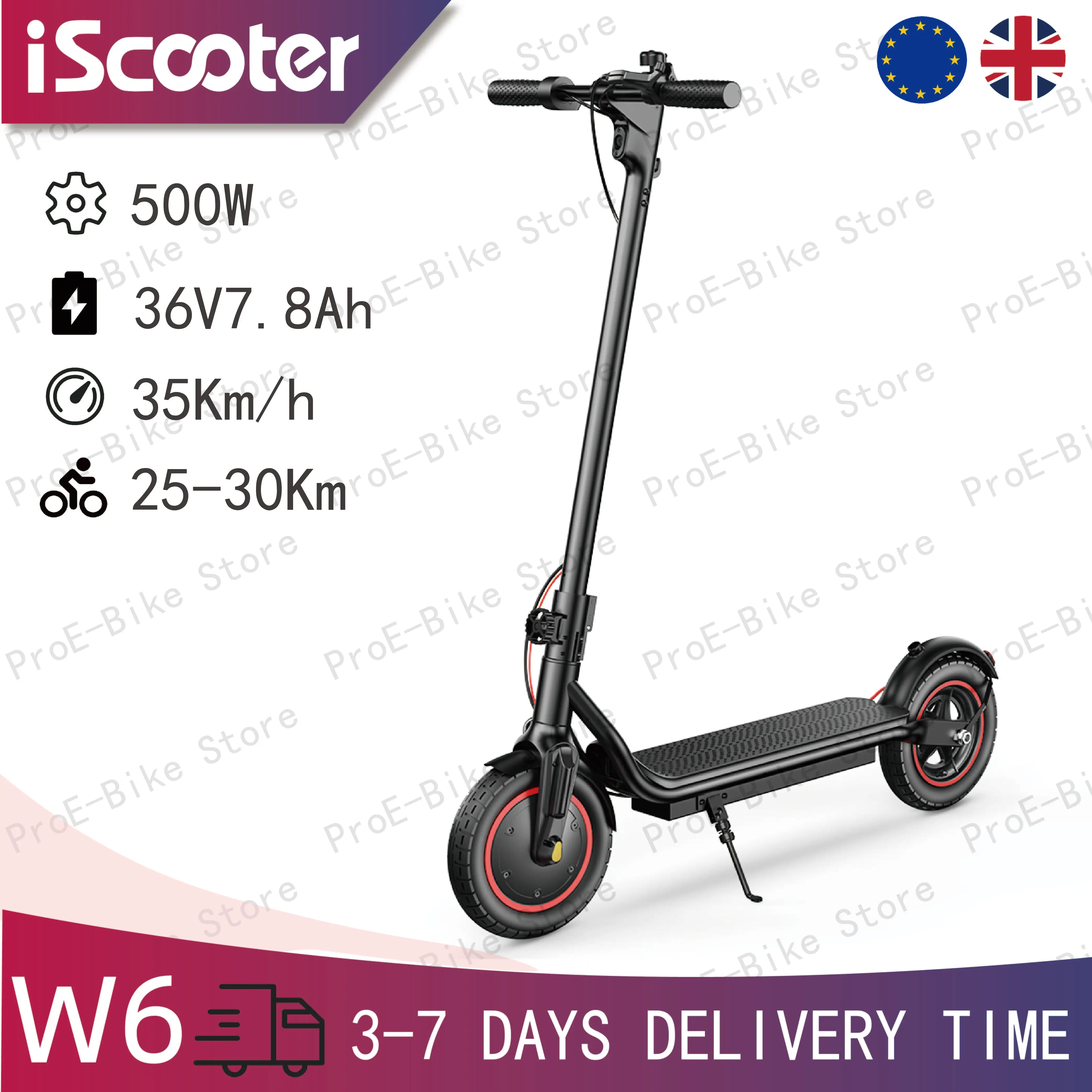 iScooter W6 سكوتر كهربائي 500 واط موتور 36 فولت 7.8Ah بطارية 35 كم/ساعة أقصى سرعة دعم التطبيق 30 كجم طويلة المدى مدينة الدراجات الإلكترونية