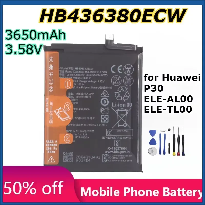 3650mAh HB436380ECW Phone Batteries for Huawei P30 ELE-AL00 ELE-TL00 Large Capacity Lithium Battery Fast Delivery+Free Tool