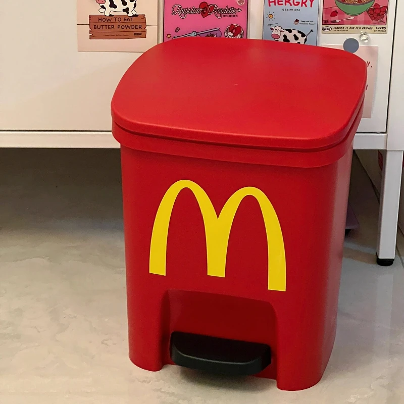 Pedal McDonald Trash Can Cartoon Net Red Personalized Creative Home Bedroom Cute Sanitary Bucket with Lid