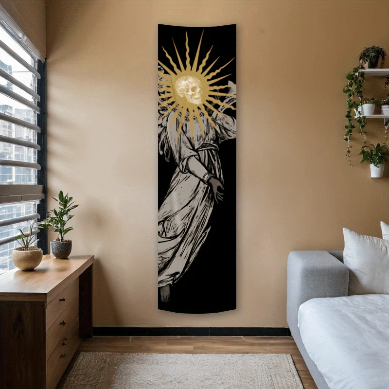 VIKAMA Gothic Angel Skull Sun Vertikaler Wandteppich, Wandbehang für Schlafzimmer und Wohnzimmer, ästhetische Heimdekoration