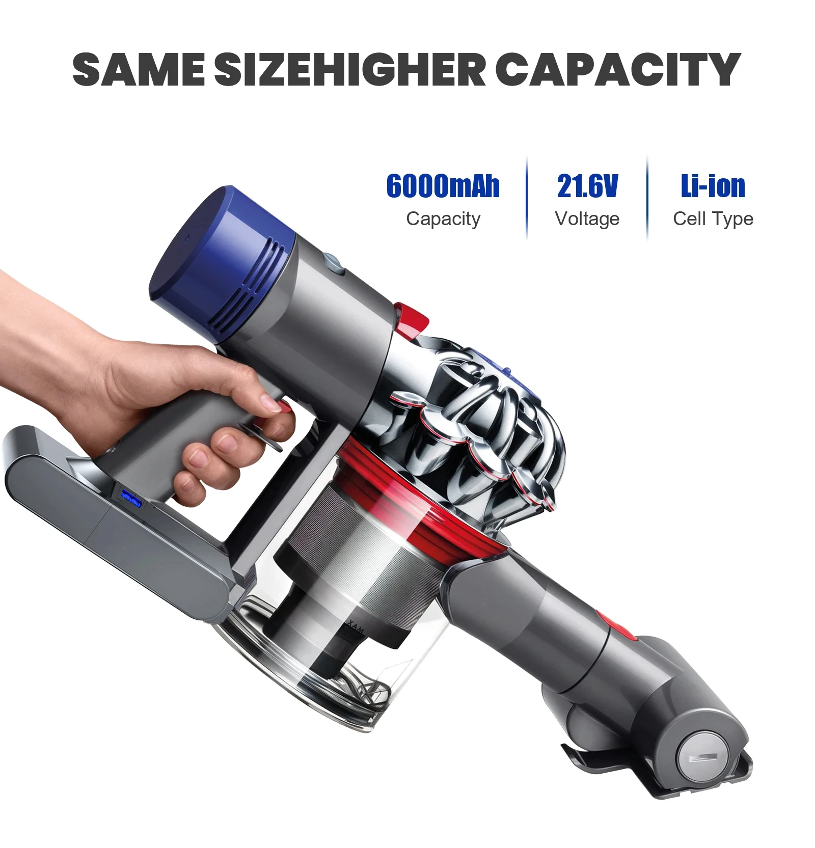 بطارية بديلة متوافقة مع Dyson V8 SV10 ، مكنسة كهربائية محمولة باليد ، حيوان ، مطلق ، رأس محرك ، SV10 ، 6.0Ah