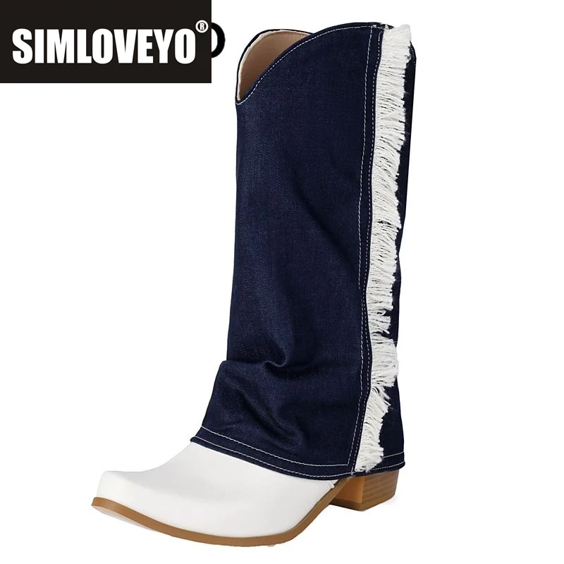 

SIMLOVEYO 2024, модные женские ботинки в стиле вестерн, квадратный носок, блочный каблук 5,5 см, слипоны, разноцветные, большие размеры 46, 47, 48, для отдыха, на каждый день, Bota