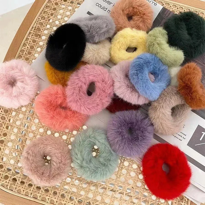 1PC Fluffy Warm Autumn Winter Elastic Hair Band Scrunchies Large Intestine Hair Ring For Women Girls Plush Hair Rope Hairwear