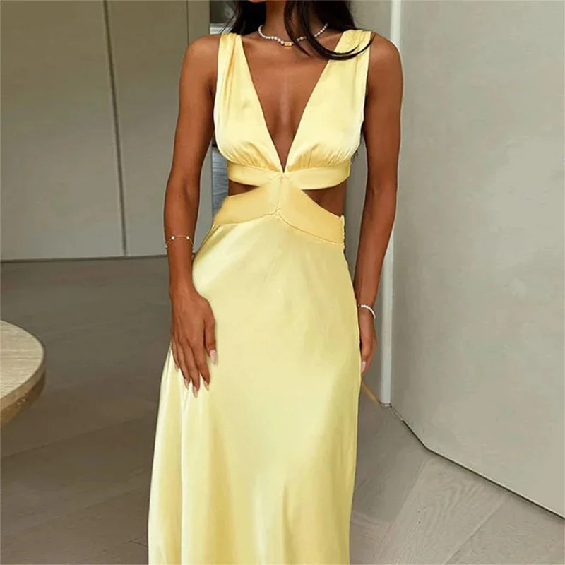 Sexy Neckholder-Kleid mit Bindeband, einfarbig, figurbetont, mit Ausschnitten, für sie, für Abendpartys, Cocktails, Dates, Jubiläen, als Geschenk