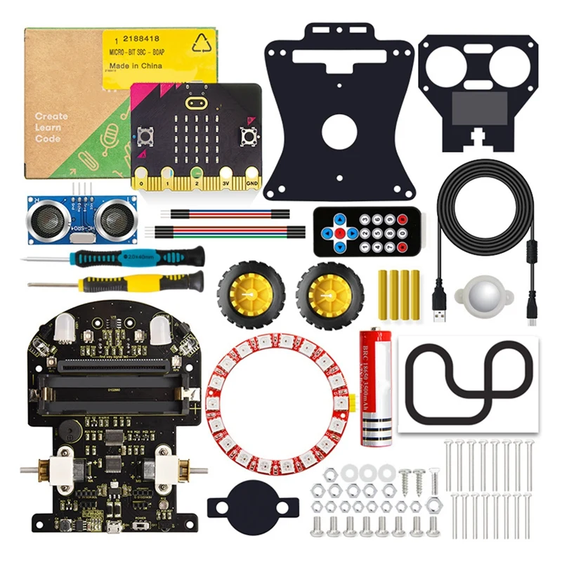 Mini Smart Microbit V2 Robot Car, Micro:Bit Robot Car Kit, Brinquedos de Programação Gráfica, DIY Eletrônico, Sem Bateria