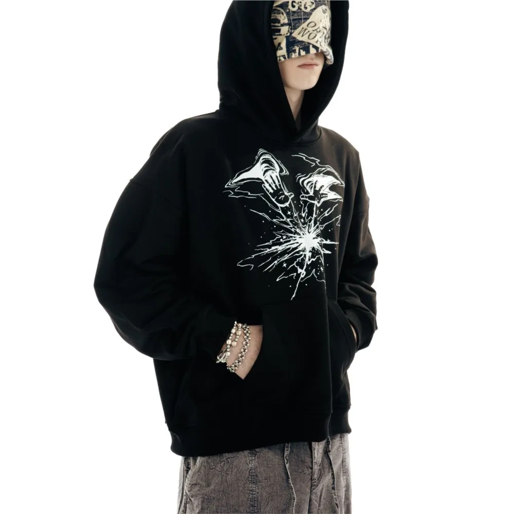 Punk Lyrical Print Clothing Oversized Hip Hop Pullover Streetwear Men\'s Hoodies Harajuku Fashion Tops Goth Hooded Sweatshirt Y2K
