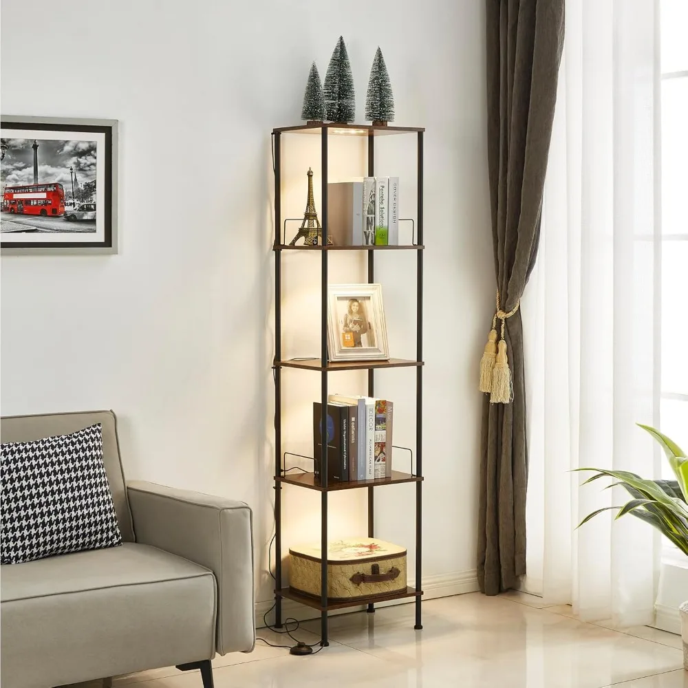 

Display Shelf with Dimmable LED Floor Lamp, Curio Cabinet with Adjustable Color Temperature, 5-Tier Corner Bookshef with LED, Mo