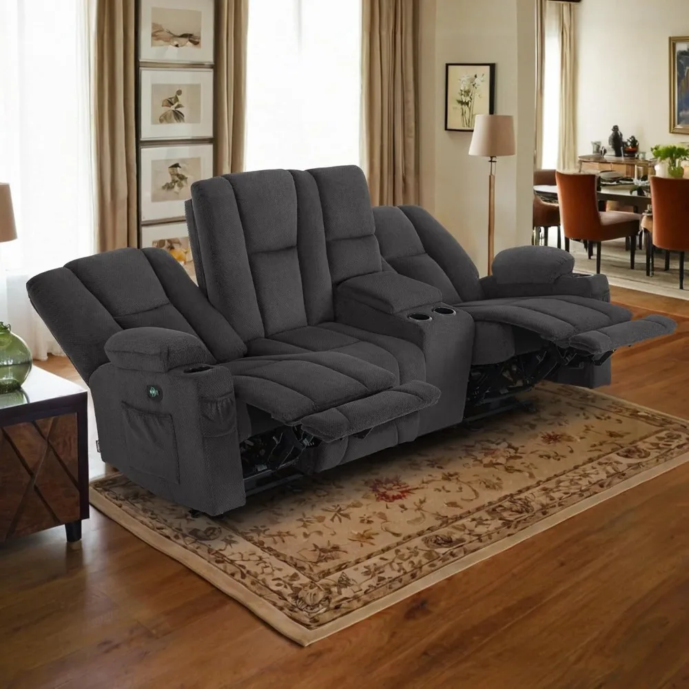 

Zero Gravity Power Reclining Sofa With Console, Heat And Vibration Massage, 3 Seater Reclining Couch With Usb Ports,