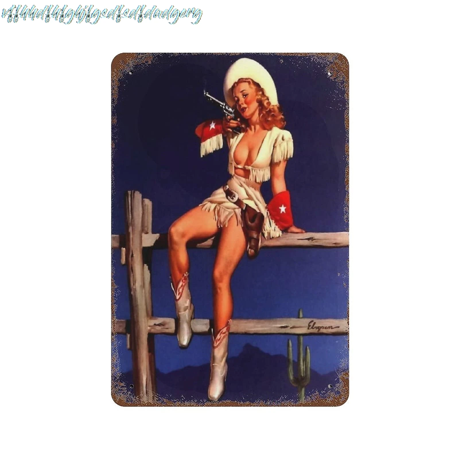 Retro Pin up Girl 1950s Sexy Cowboy Woman on The Farm Tin Metal Sign Vintage Wall Decor Plate Decor Club Cafe Bar Decoratio sign