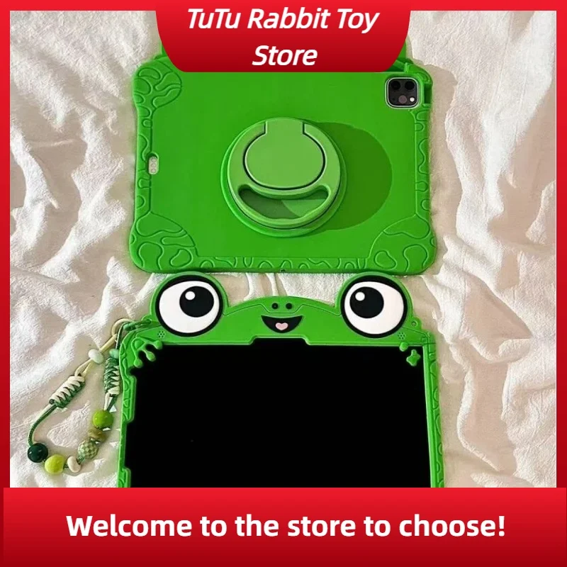 Tablet Computer Protective Case Cute Cartoon Frog Silicone Soft Shell Protective Case Compatible With Apple IPad Back Case