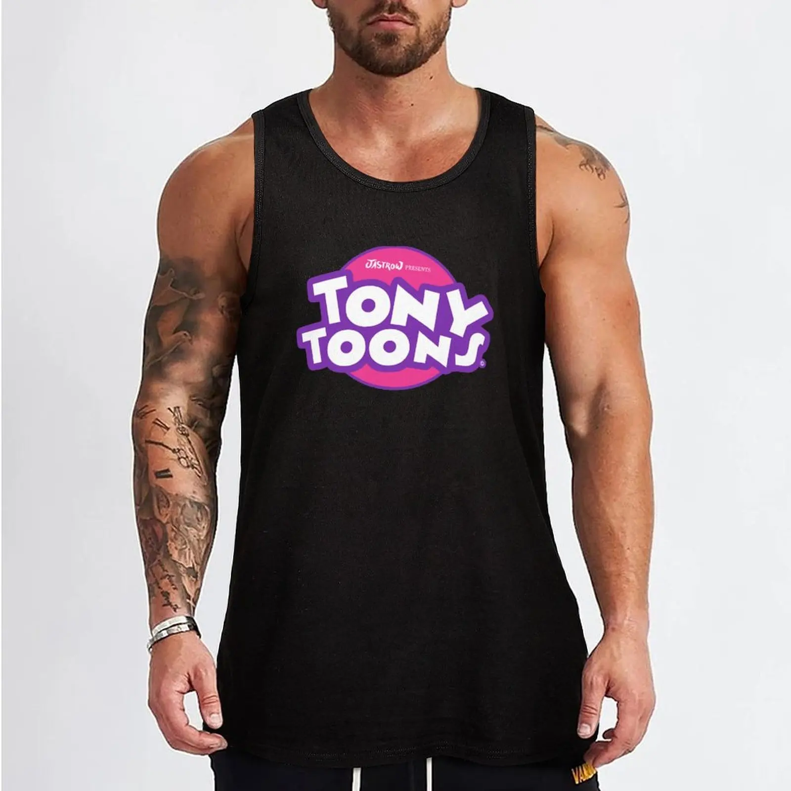 TonyToons Cartoon Logo Tank Top Short sleeve Men's clothes fitness clothing for men