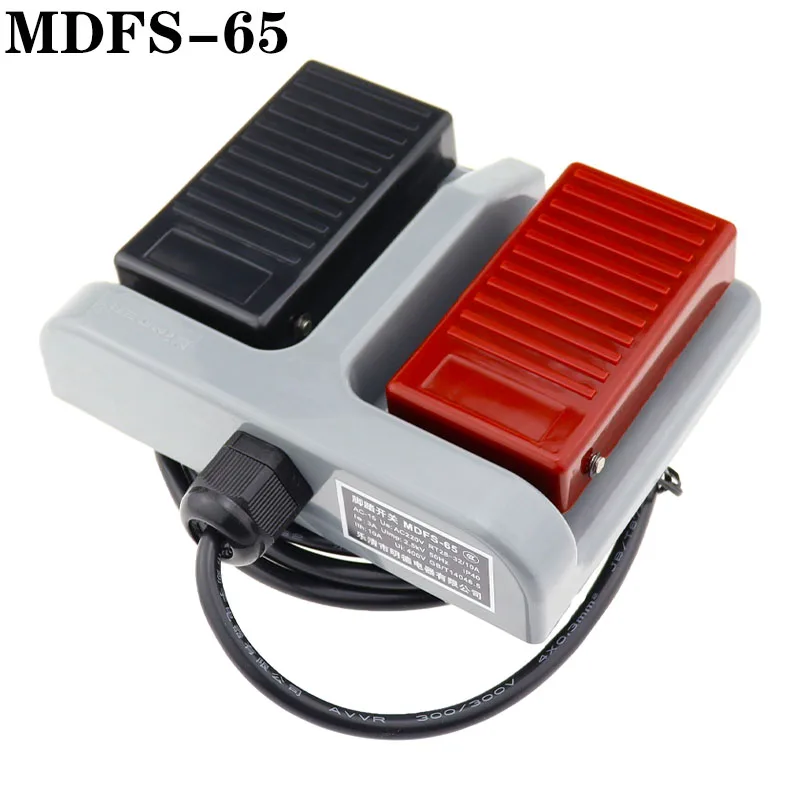 1PCS Foot Switch MDFS-65 Double Foot Pedal Switch Self-Reset With Wire 3A/220VAC