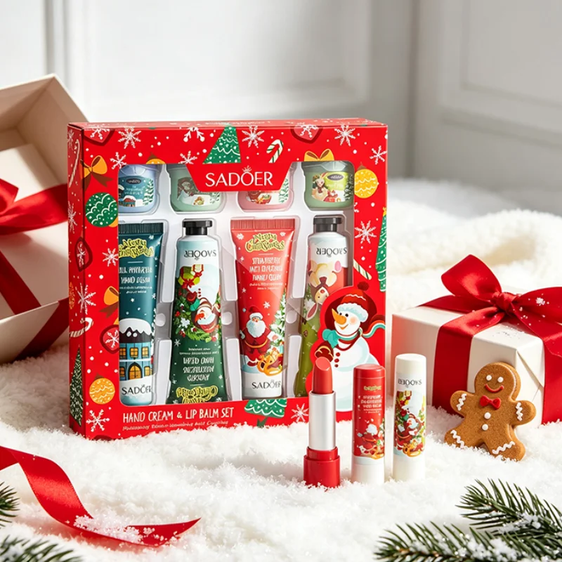 Hand Cream + Lip Balm Set Moisturizing And Non Greasy Reduce Finelines Gentle Care For Dryness Skin Christmas Gift Box