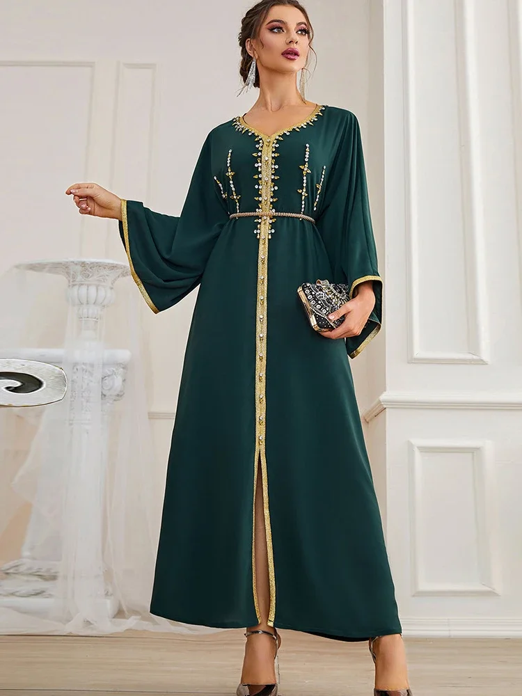 Eid Diamond Muslim Morocco Party Dress Women Abaya Maxi Dresses Long Robes Middle East Ramadan Turkish Islam Prayer Female Juhab