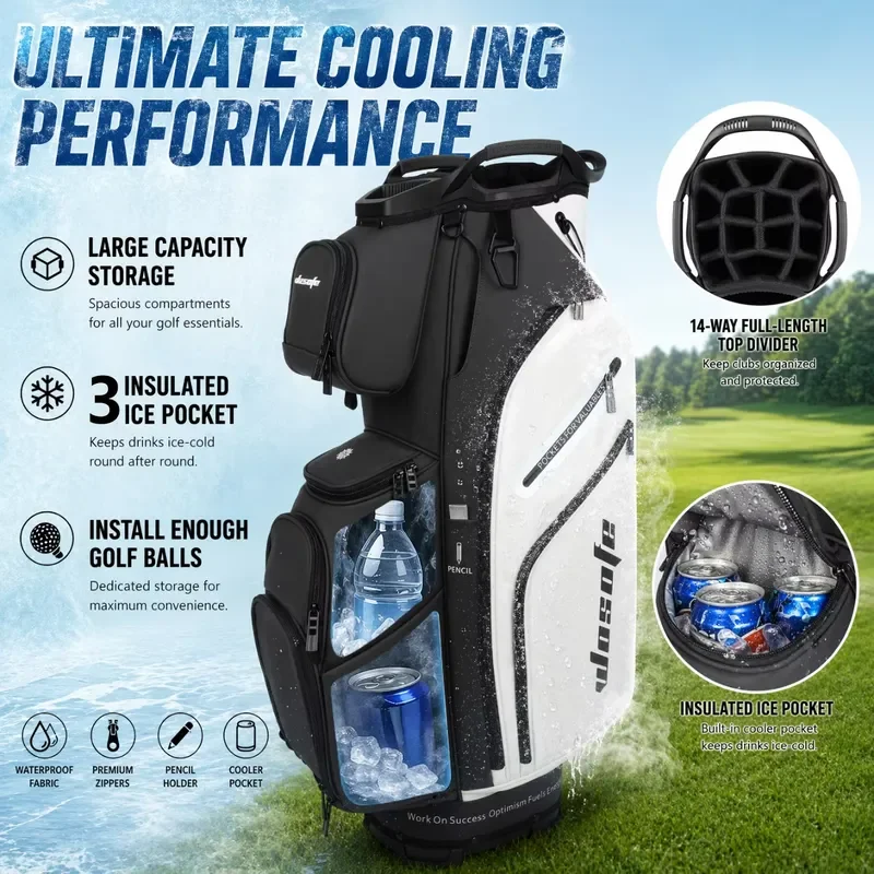 Waterproof Lightweight Golf Cart Bag 14 Way Divider PU Leather Club Organizer Custom OEM Stand Carry Travel Storage for Men