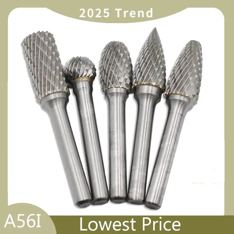 

ABDD Carbide Rotary Burr Set 12MM Head With Shank Double Cut File For Drill Bits, Polishing,Engraving,Drilling,5 Pack