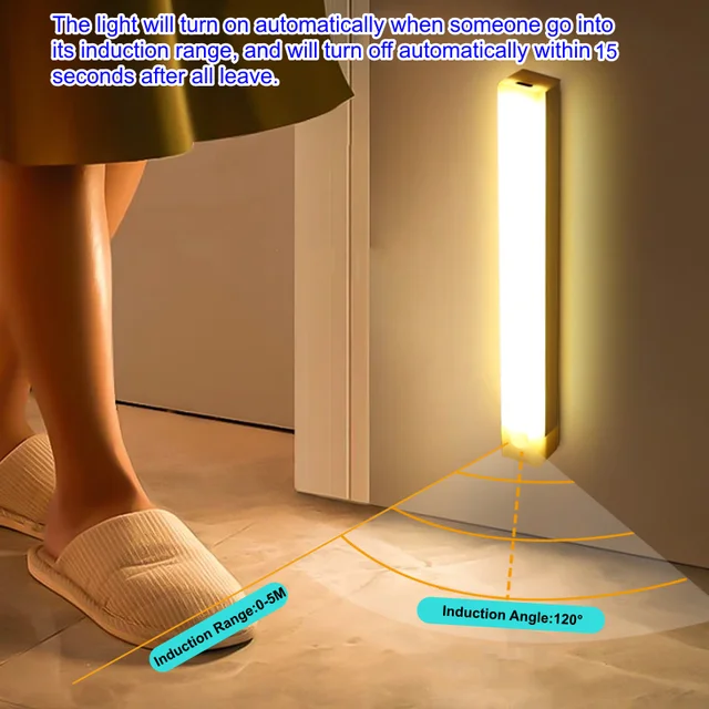 Rechargeable Motion Sensor LED Bar Light Induction Night Light Portable Cordless Magnetic Cabinet Lamp for Kitchen Bedside 3
