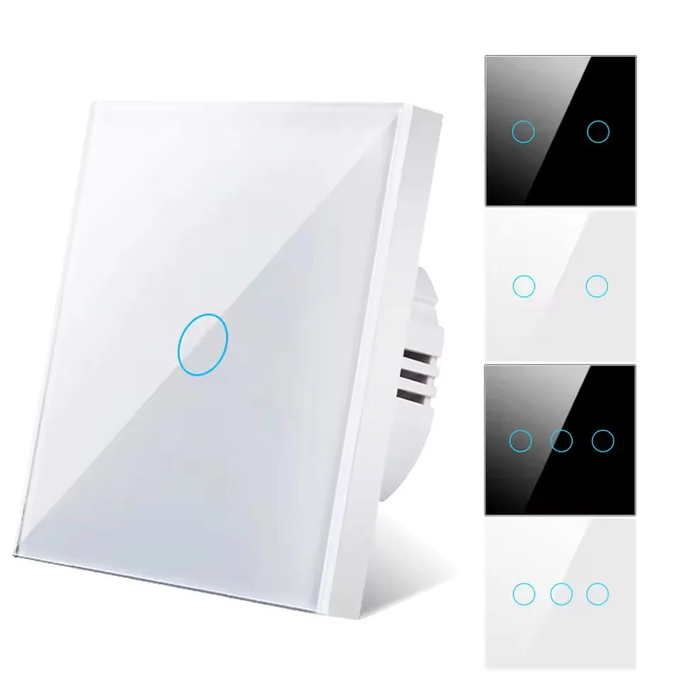 

AC110-220V Сенсорный переключатель Стандарт ЕС Белый хрустальное стекло Панель Световой сенсорный переключатель Настенный светильник 1/2/3 Gang Переключатели Светодиодная подсветка