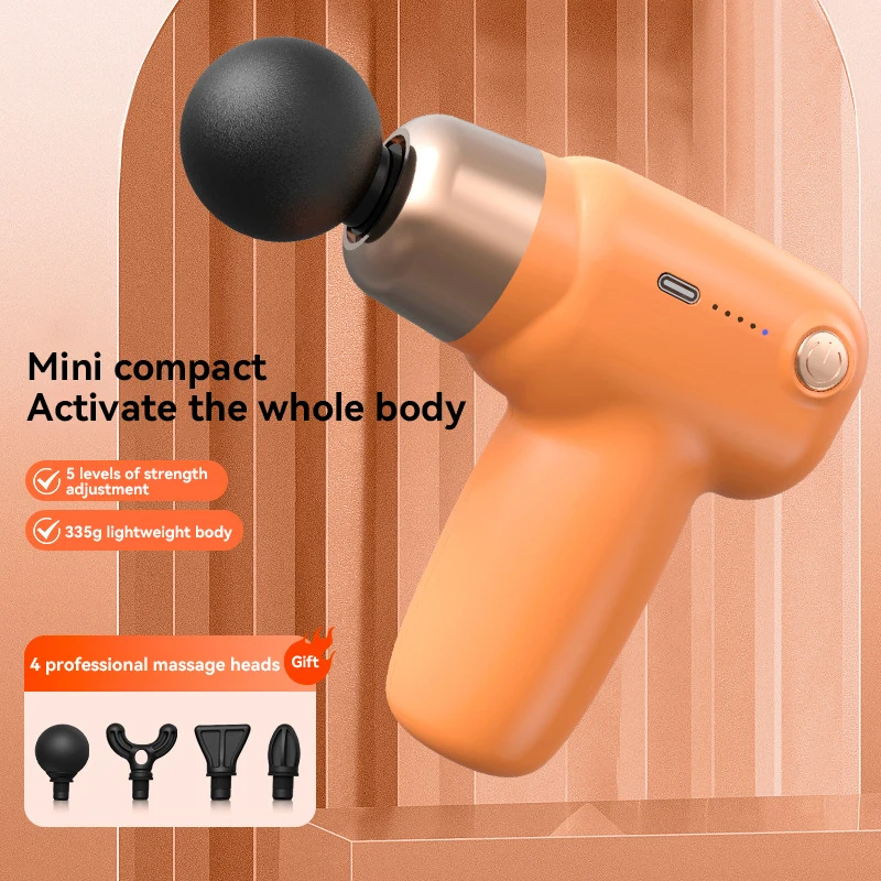 Mini pistola elétrica massageador muscular, 4 cabeças de massagem substituíveis, silencioso, treinamento em casa, relaxamento muscular inteligente, pistola fascia